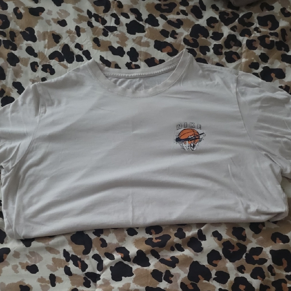 Nike White Tee with Orange Basketball Chest Graphic